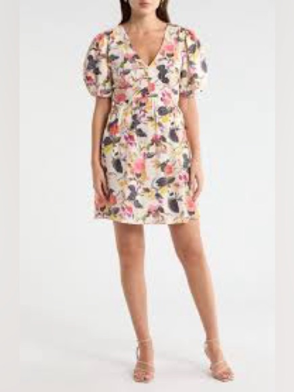 19. Melrose and market • Floral Puff-Sleeve V-Neck Mini Dress flaw*